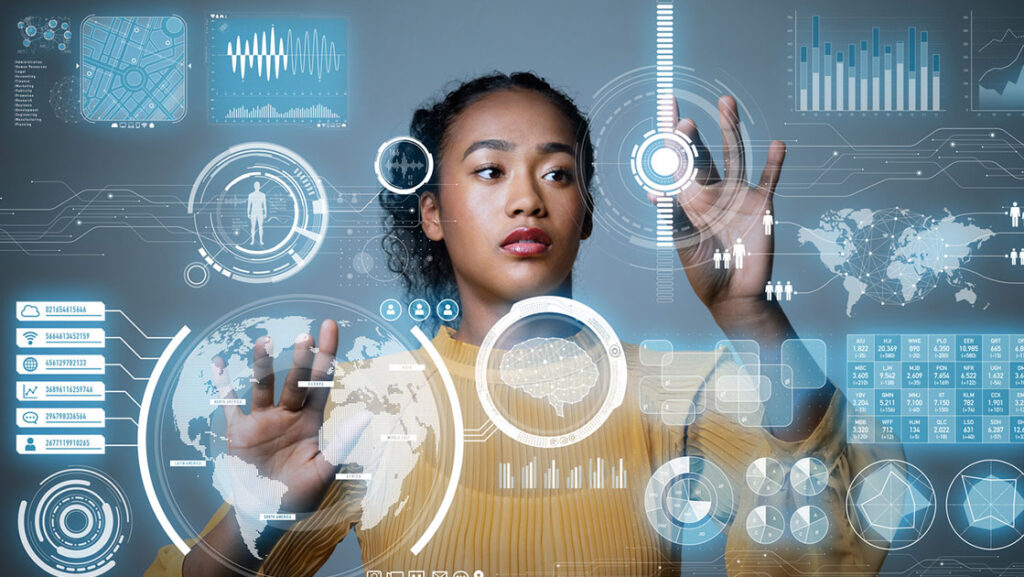 Procurement for Healthcare - Woman at a Virtual Dashboard Screen