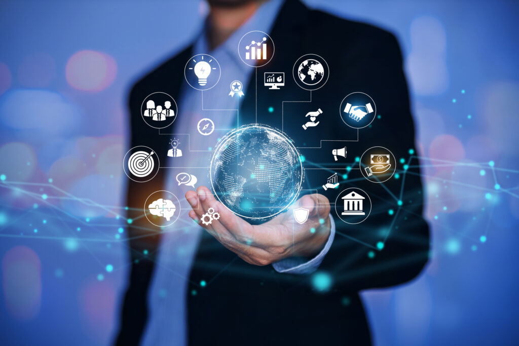 Strategic Sourcing of global business with social media communication network concept for internet of things. Digital transformation and telecommunications connection.